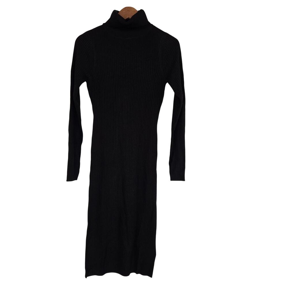 Black Ribbed Knit Sweater Dress Long Sleeve Bodycon Minimalist Size UK 10 / US 6